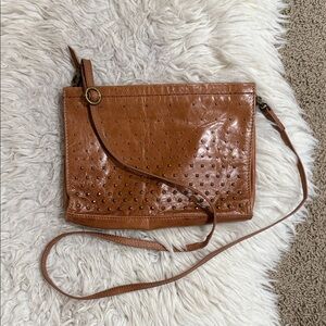 The SAK Iris Demi-Studs-Cognac Saddle Leather- Shoulder Crossbody Clutch Handbag